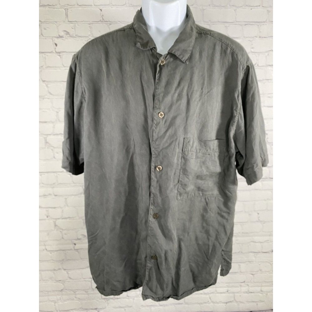 OFY Dark Gray 100% Tencel Casual Short Sleeve Collared Button Up USA LA Men’s XL